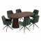 Tokyo Essgruppe Tisch 120x120/160/200cm inkl. 2 Einlegeplatten Eiche Smoked und 6 Moon St�hle Velours gr�n.