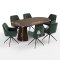 Tokyo Essgruppe Tisch 120x120/160/200cm inkl. 2 Einlegeplatten Eiche Smoked und 6 Moon St�hle Velours gr�n.