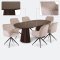 Tokyo Essgruppe Tisch 120x120/160/200cm inkl. 2 Einlegeplatten Eiche Smoked und 6 Moon St�hle Velours beige.