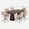 Tokyo Essgruppe Tisch 120x120/160/200cm inkl. 2 Einlegeplatten Eiche Smoked und 6 Moon St�hle Velours beige.