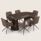 Tokyo Essgruppe Tisch 120x120/160/200cm inkl. 2 Einlegeplatten Eiche Smoked und 6 Moon St�hle boucle braun.