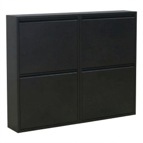 Pisa skoskab med 4 l�ger. Metal sort. Leveres f�rdig samlet.