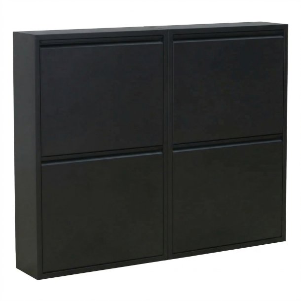 Pisa skoskab med 4 l�ger. Metal sort. Leveres f�rdig samlet.