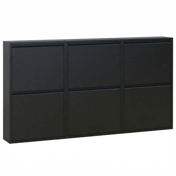 Pisa skoskab med 6 l�ger. Metal sort. Leveres f�rdig samlet.
