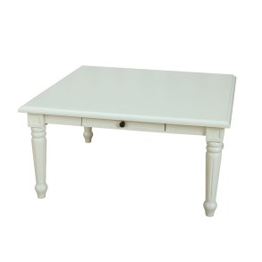 Amaretta Couchtisch antik weiß, antik patiniert 100x100 cm mit 1 Schublade.