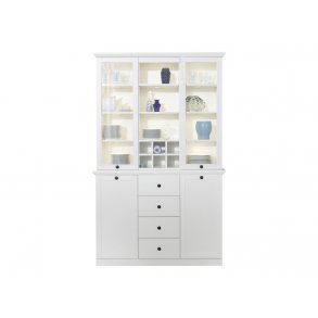 Brax Vitrinenschrank 4 Türen, 4 Schubladen und 9 Ablagen, weiss.
