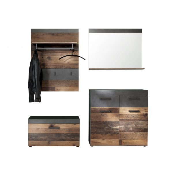 Irwin  Garderobenaufstellung D, grau Matera Dekor, Old Wood Dekor.