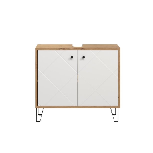 Touch vaskeskap mat hvit, eik dekor.