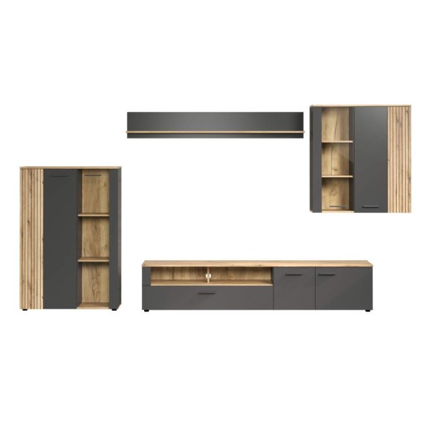 Sistema di scaffalature Esteban, decoro rovere, grigio.