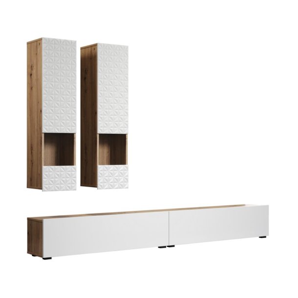 Rezzo system regałowy 4 części matowy biały, dąb dekor.