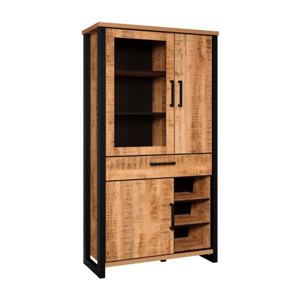 Enna Vitrinenschrank 3 T�ren, 1 Schublade, 3 Regale Mango-Dekor.