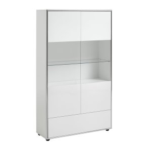 Kenan vitrineskap 2 drer, 1 skuff hvit hyglanslakkert.