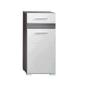 SetOne szafka łazienkowa 1 drzwi, 1 szuflada dymne srebro, biały wysoki połysk.