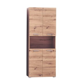 AmandaMando wysoka szafka łazienkowa 4 drzwi, 1 otwarta płka dekor dąb.