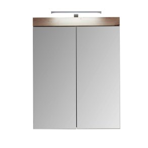 Mobiletto con specchio da bagno AmandaMando a 2 ante, con decoro in rovere chiaro scuro e vetro a specchio.