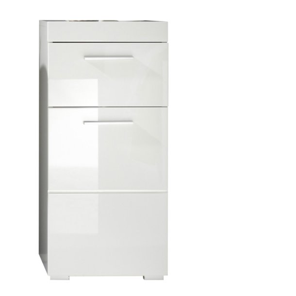 AmandaMando szafka łazienkowa 1 drzwi, 1 szuflada biały, biały wysoki połysk.