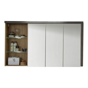 Bay spejlskab badevrelse 3 lger, 3 bne rum honning eg dekor, beton dekor.