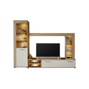 Logo Regal Aufstellung 1 Tr,  6 Offene Fcher, 1 Klappe Eiche Dekor, wei.