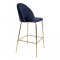 Laust Barhocker blau Velour, Beine im Messing Look.