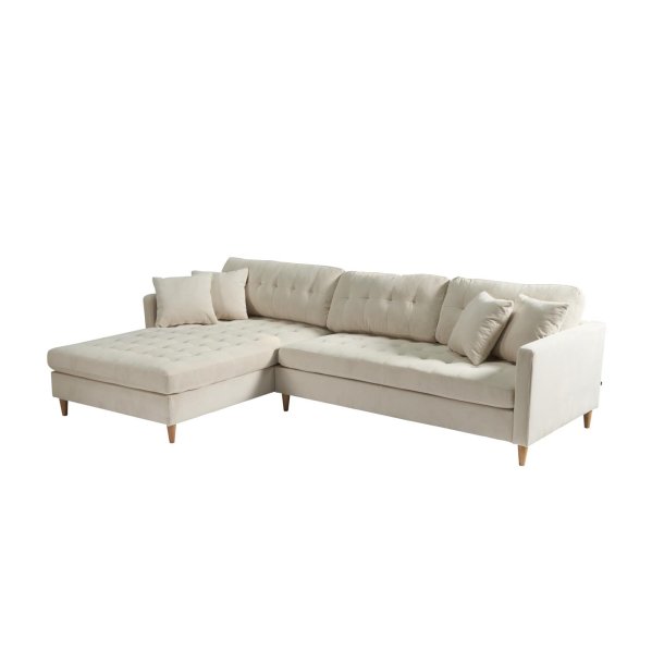 Marino Deluxe chaiselongsofa hjre eller venstrevendt inkl. puder fljl sandfarvet.