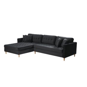 Marino Deluxe sjeselongsofa hyre eller venstrevent med puter velour svart.
