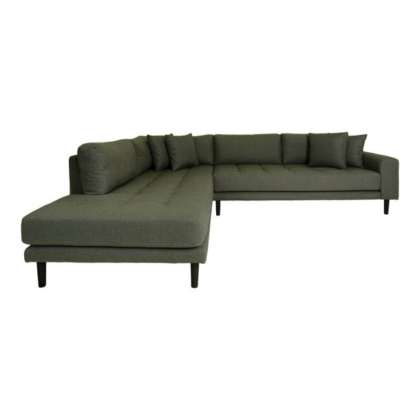 Lido sofa hjrnesofa venstrevendt 4 pyntepuder olivengrn.