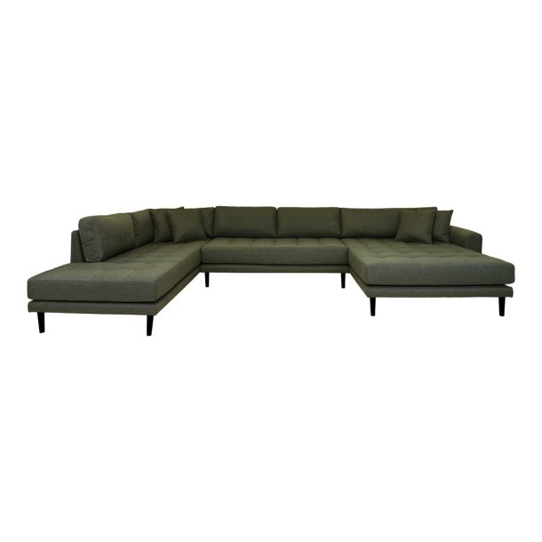 Lido sofa Usofa hjrevendt 4 pyntepuder olivengrn.