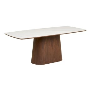 Frida table de salle � manger plateau de table c�ramique blanc, brun fonc�.