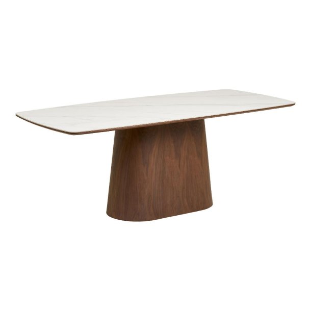 Frida table de salle � manger plateau de table c�ramique blanc, brun fonc�.