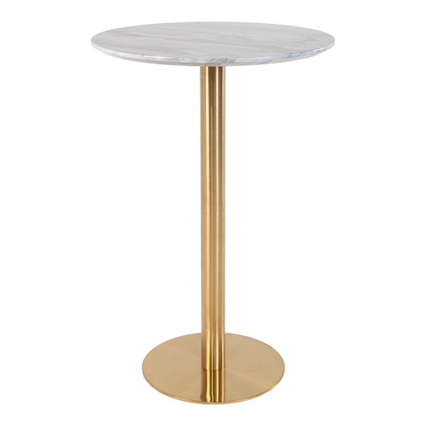 Bolzano barbord 70 cm marmor look, messing ben, hvid.