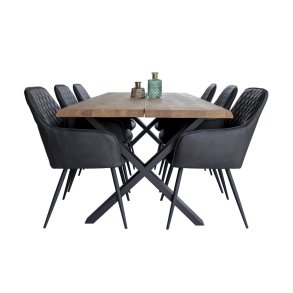 Tony spisegrupper , 1 spisebord og 6 stoler m�rkegr� og eik.