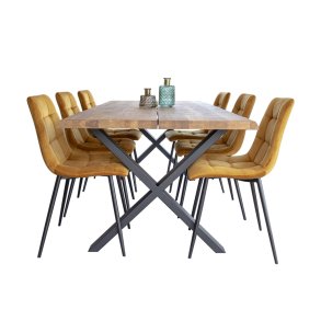 Tony matgrupp , 1 matbord och 6 matstolar senap gul och ek.