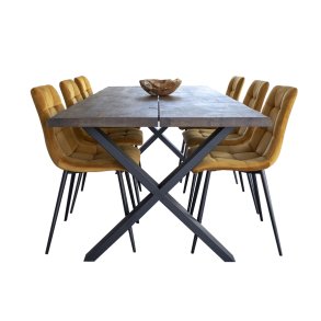 Tony Essgruppe , 1 Esstisch und 6 St�hle gelb und Eiche.