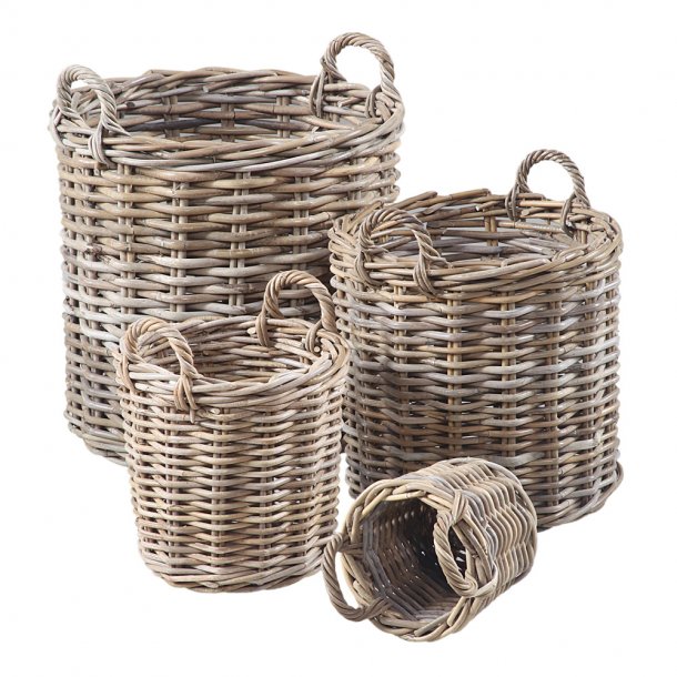 Carly korg rund, set om 4, i naturfrg med handtag.