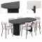 Kyoto Essgruppe Esstisch 100x210 cm Dunkelbraun und 6 St�hle Boucl� Wei�.