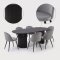 Kyoto Essgruppe Esstisch dunkelbraun, 6 St�hle aus grauem Velours.
