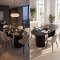 Kyoto Essgruppe Esstisch dunkelbraun, 6 St�hle aus beigem Velours.