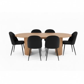 Kyoto zestaw do jadalni st�ł jadalny 100x210cm natura, 6 krzeseł z czarnego weluru.