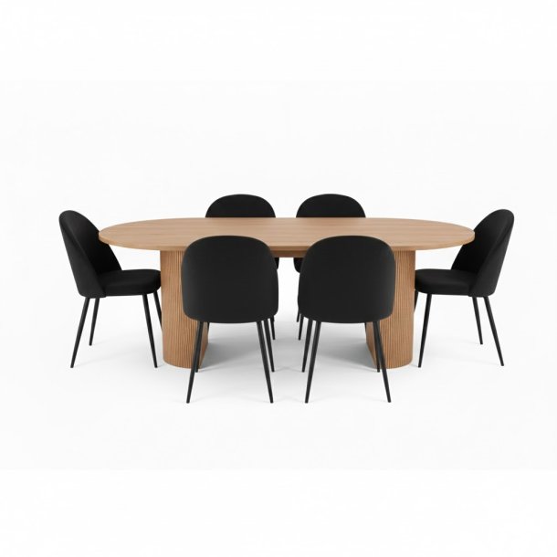 Kyoto zestaw do jadalni st�ł jadalny 100x210cm natura, 6 krzeseł z czarnego weluru.