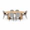 Kyoto eethoek eettafel 100x210cm natuur, 6 stoelen velours grijze.