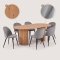 Kyoto Essgruppe Esstisch 100x210cm Natur, 6 St�hle Velours grau.