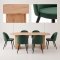 Kyoto Essgruppe Esstisch 100x210cm Natur, 6 St�hle Velours gr�n.