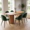 Kyoto Essgruppe Esstisch 100x210cm Natur, 6 St�hle Velours gr�n.