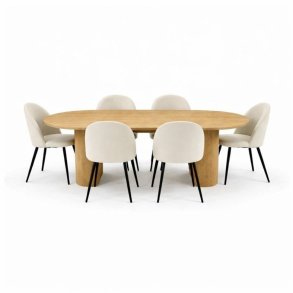 Kyoto spisegrupper spisebord 100x210cm natur, 6 stoler velour beige.