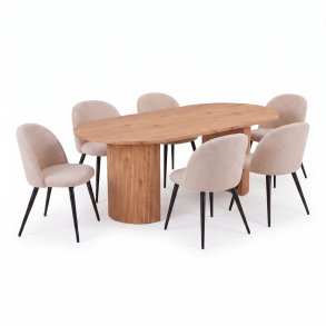 Kyoto ensemble pour salle � manger table � manger 100x210 cm naturel, 6 chaises boucl� beige.