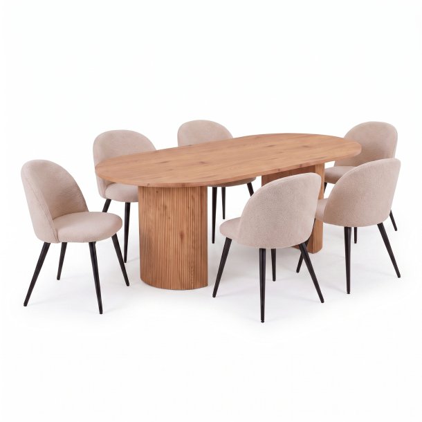 Kyoto ensemble pour salle � manger table � manger 100x210 cm naturel, 6 chaises boucl� beige.