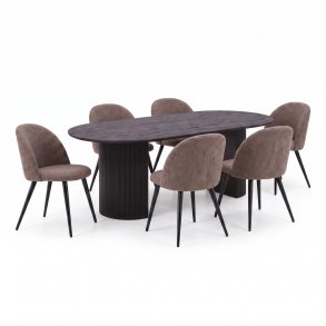 Kyoto ensemble pour salle � manger table � manger brun fonc�, 6 chaises boucl� marron.
