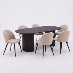 Kyoto ensemble pour salle � manger table � manger brun fonc�, 6 chaises boucl� beige.