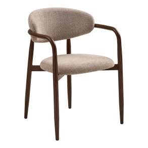 Riva spisestuestol med armlener, dekor i valn�tt, stoff i sandfarge.