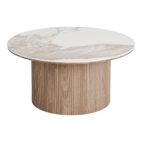 Minamata Couchtisch �80cm, Keramik-Tischplatte wei�, dunkelbraun.